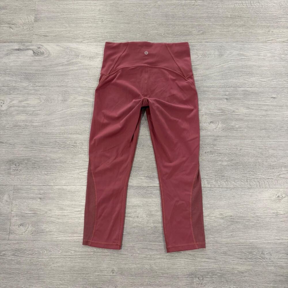 Lululemon Train Times Crop 21 So Merlot Pink Gym Athleisure Sweat Wicking Size 6